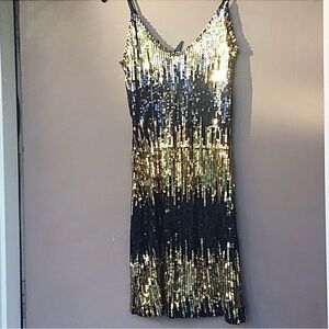 Luxe Gold and Black Sequin Mini Dress